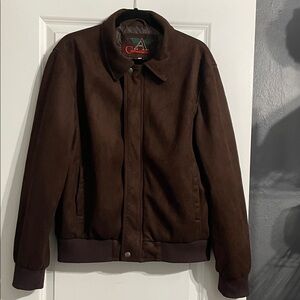 A Collezioni Bomber Jacket Italy Brown Faux Suede Vegan Mens Size L Lined Biker